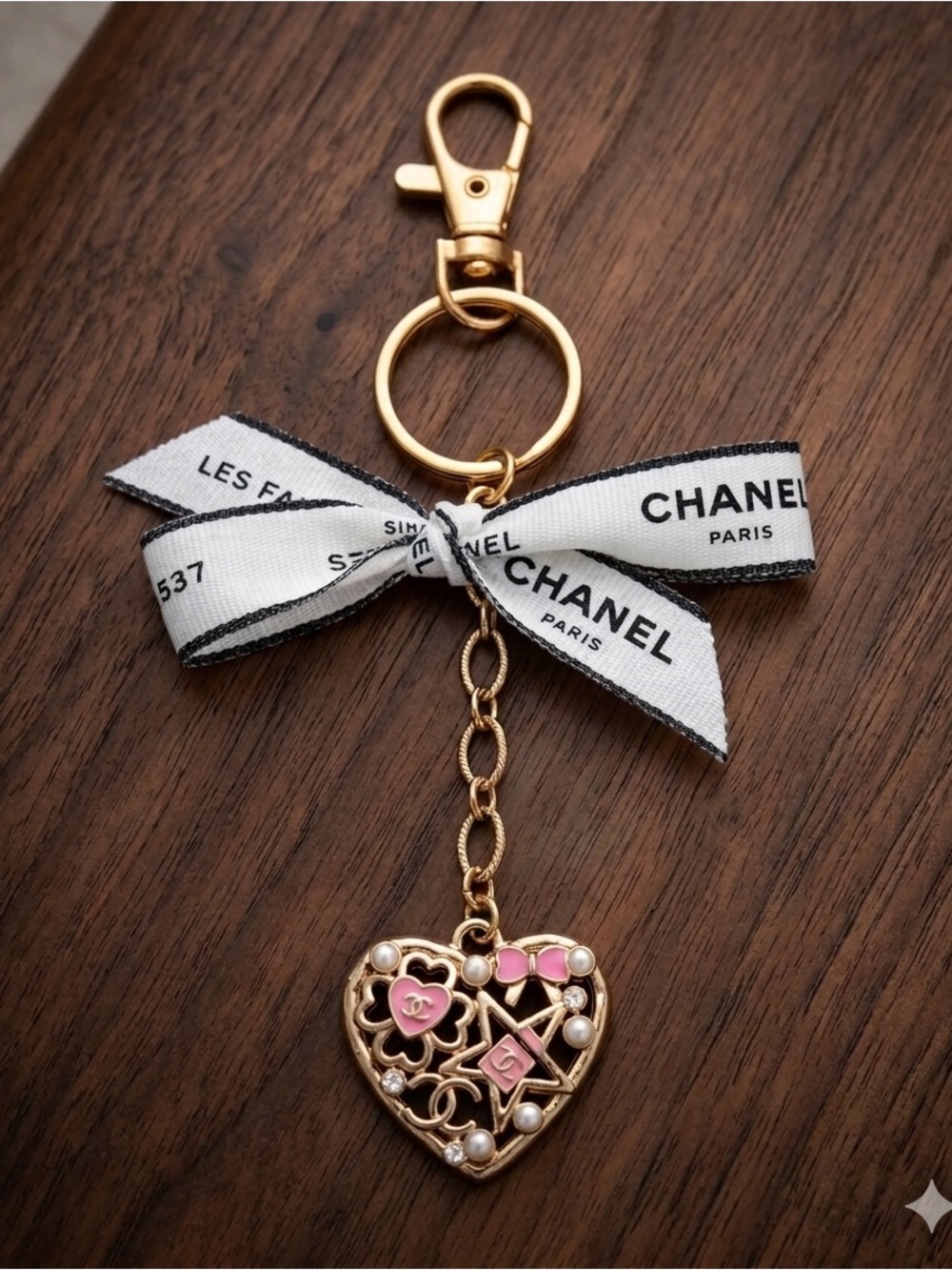 Chanel Gold-Tone Heart Keyring with Pink Enamel Accents - Picture 1 of 4